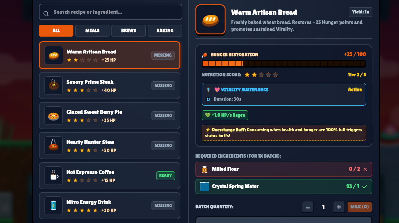 Cooking recipes and delicacies in BrowserTopia