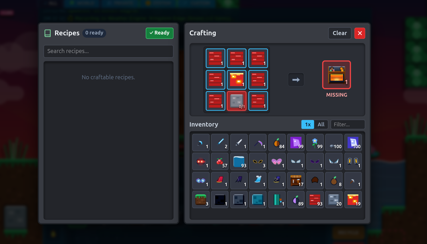 Crafting items and equipment in BrowserTopia